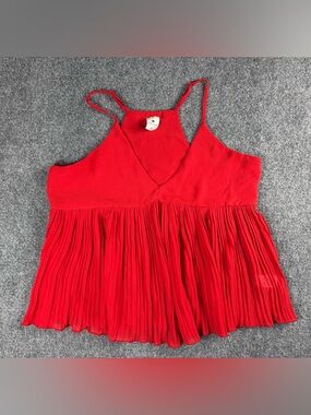 Paper Crane Red Pleated Tank Top V-Neck Strappy Size S
